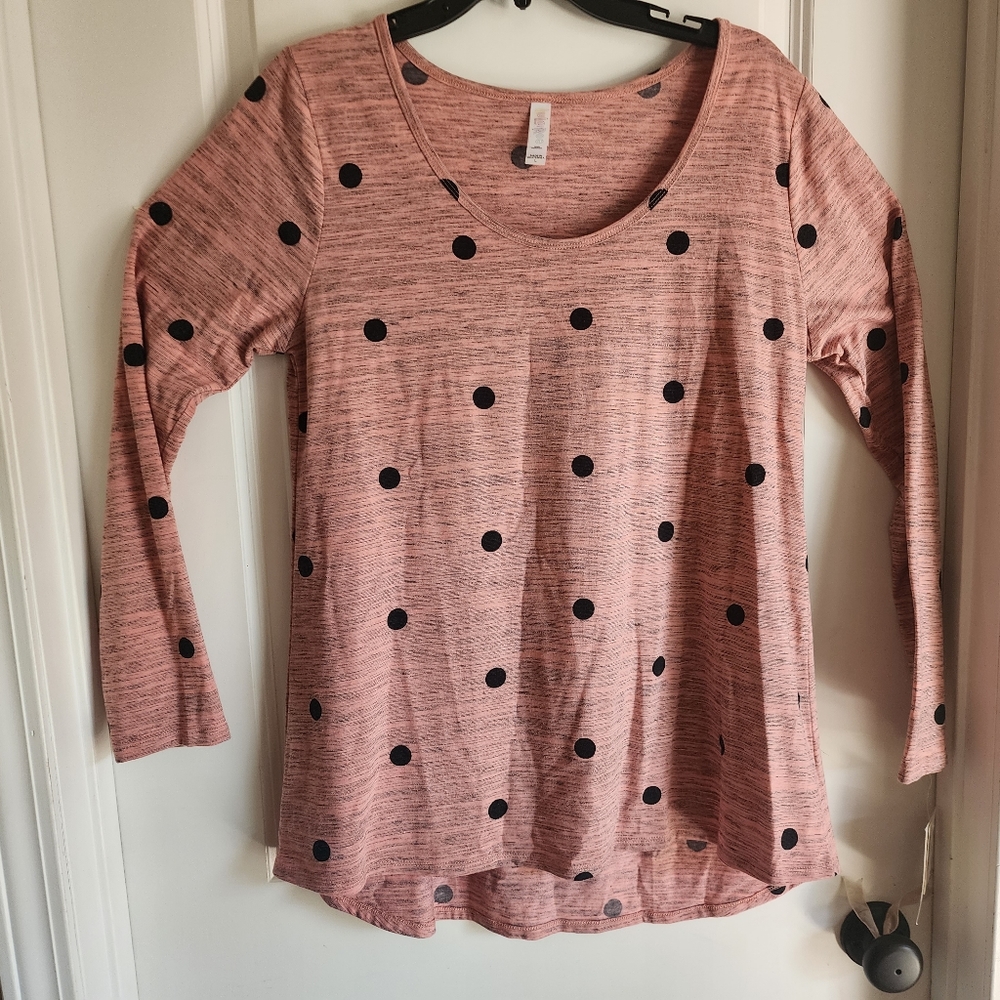 LuLaRoe Large Womens Top Pink W/Black Dots